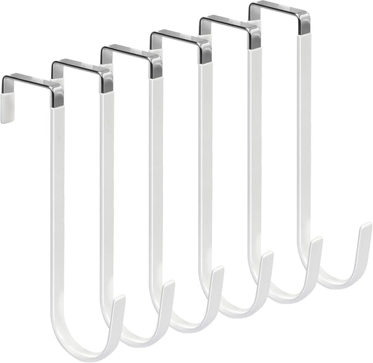 FYY Over The Door Hooks, 6 Pack Upgraded Long Door Hangers Hooks with Rubber Prevent Scratches Heavy Duty Organizer Hooks for Hanging Clothes, Towels, Hats, Coats, Bags White