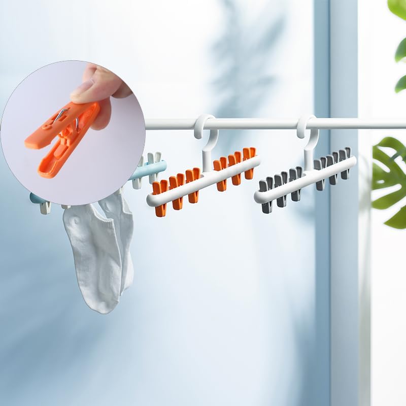 Clothes Hanger 2 Pack Clothes Drying Racks Windproof for Drying Socks Bras Underwears Baby Clothes Hats Scarfs Towels Pants and Gloves Diaper Grey Orange