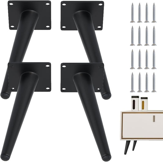 4PCS 7 Inch Matte Black Tapered Angled Legs for Furniture, Metal Mid Century Mordern Feet, Heavy