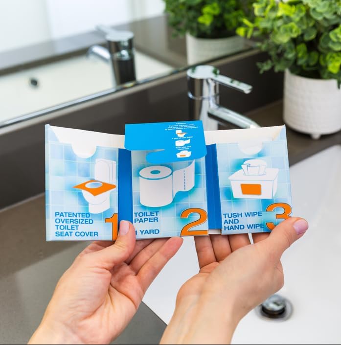 The Restroom Kit (60 pk) – Mini Toilet Paper & Travel Hygiene Kit | to Go Toilet Paper, Seat Cover, Wipes & More | Compact Personal Sanitary Solution for Public Restrooms & Travele.