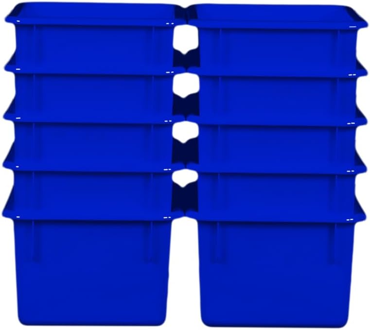 Wood Designs Cubby Storage Bin, Heavy Duty Plastic Containers for Kids Blue Cubby Tray Set of 10