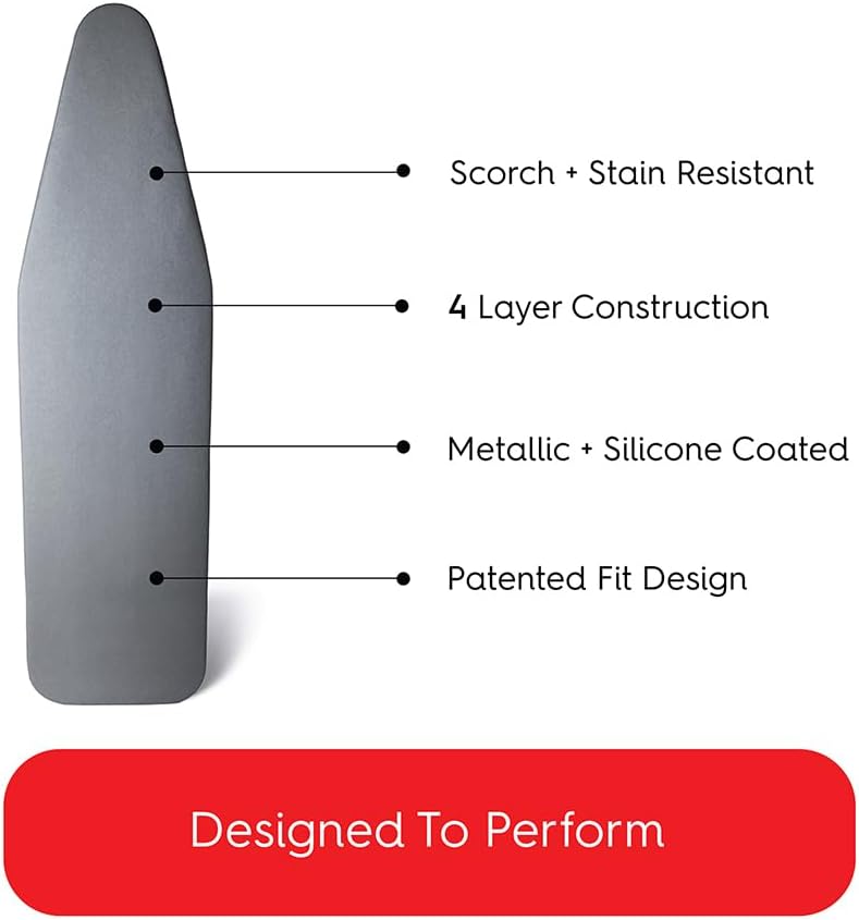 TIVIT Ironing Board Cover 13 x 34, Made in Italy. Pro Grip Pad Covers w/3 Fastener Straps & Pull Bungee Cord - Durable Scorch & Stain Resistant Padded Layers, Heat Reflective AlumiTek PRO Top Coat