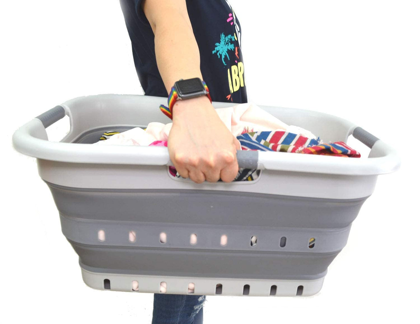 SAMMART 41L (10.8 gallon) Set of 2 Collapsible 3 Handled Plastic Laundry Basket-Foldable Pop Up
