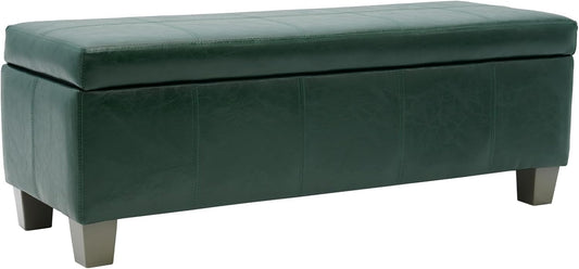 Green Faux Leather Ottoman with Storage, Rectangular Extra Long Storage Bench for Bedroom and