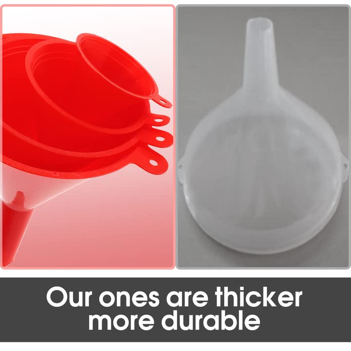 Oil Funnel Set - Plastic Funnel Kit for Car & Kitchen Use - Filling Bottles, Jars & Containers - Mini, Small & Large (4)