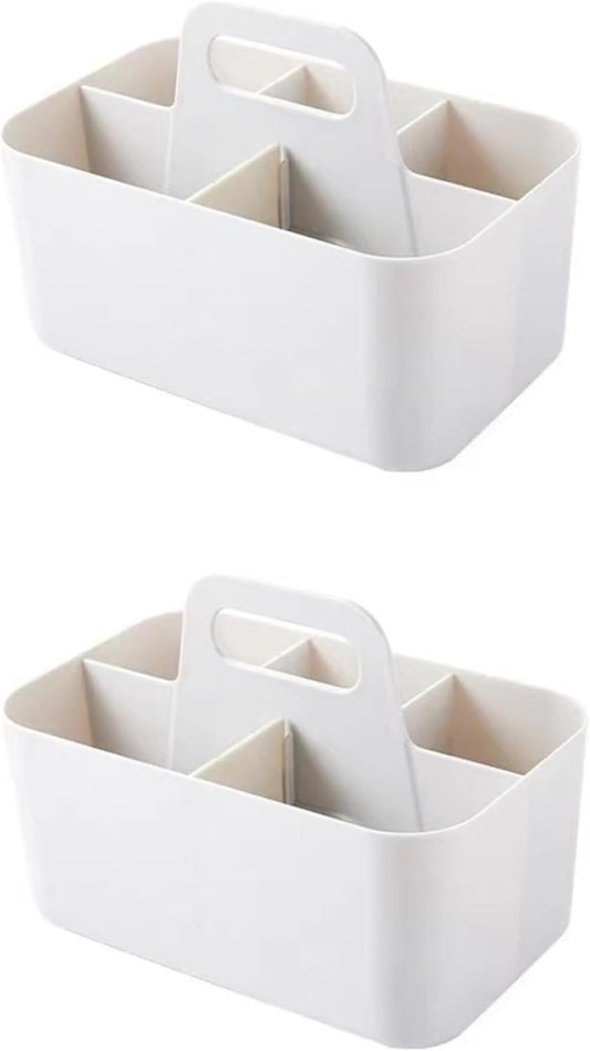 Feadily (2 Pack Plastic Shower Caddy Portable, Portable Basket with Handle Storage Organizer, Stackable 5 Compartments, 9.76" x 6" x 6.7", White