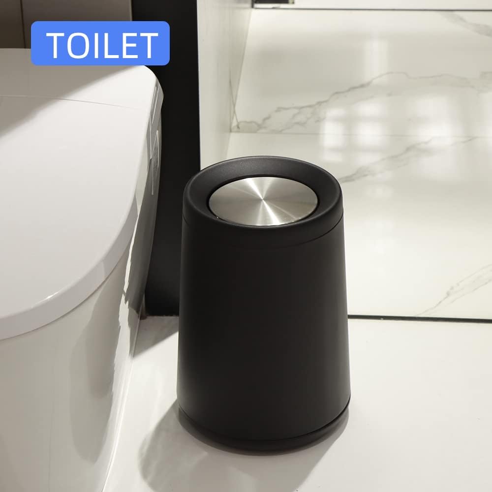 Household Swing Black Bathroom Trash Can，Brushed Stainless Steel，10 L/3 Gallen，Garbage Can with Flipping Lid， for Indoor or Commercial Use, Kitchen,Modern，Living Room,Bedroom