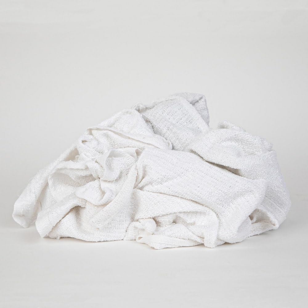 PRO SOURCE Low-Lint Virgin White 100% Cotton Terry Cloth Bar Mop Shop Towels, Absorbent & Washable: 16" x 19" with Hemmed Edges, 5 lb Box