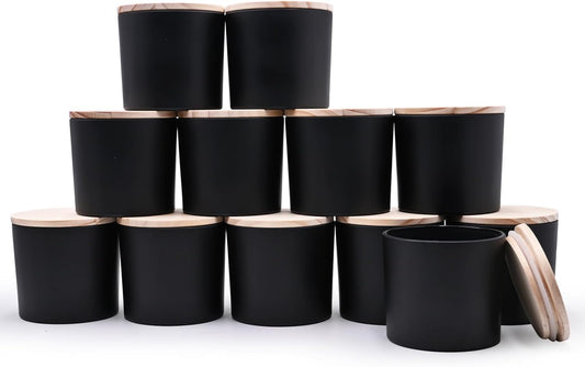 12 OZ Thick Candle Jars for Making Candles 12 Pcs, Empty Jars with Wood Lids for Spice Jars, Sample