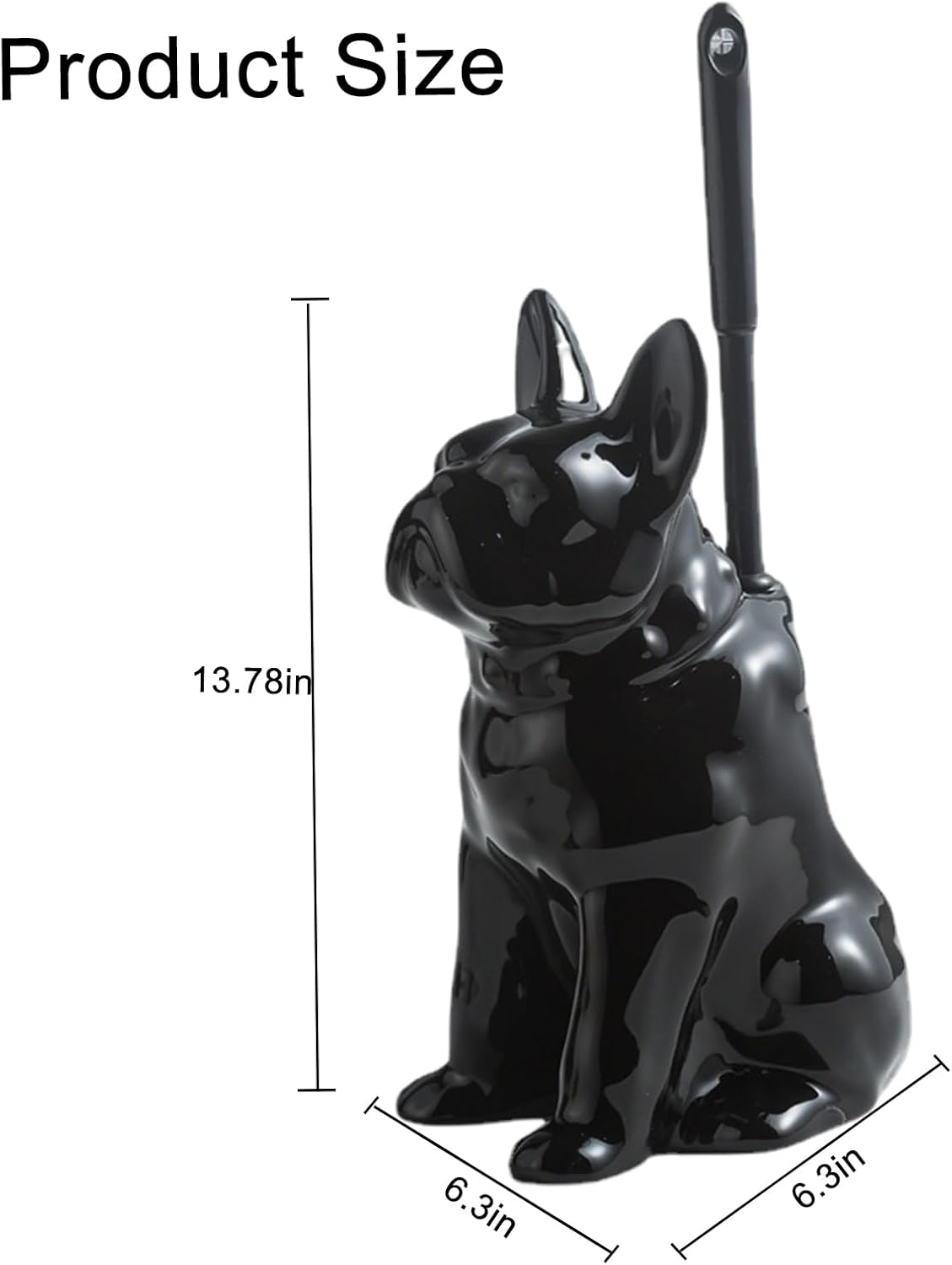 Comeon Ceramic Dog White/Black Toilet Brush and Holder Set, Plastic Handled Scrub Brush for Bathroom Cleaning,13.7"*6.3" (Black)