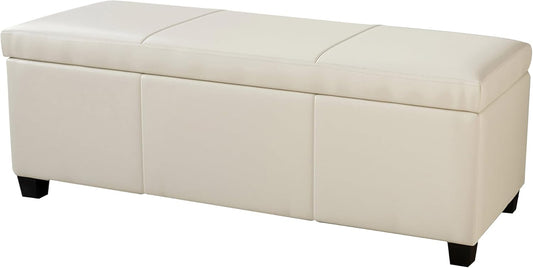 BELLEZE Storage Faux Leather Ottoman, 47 Inch Bench Bedroom Bench with Safety Close Hinge, Extra