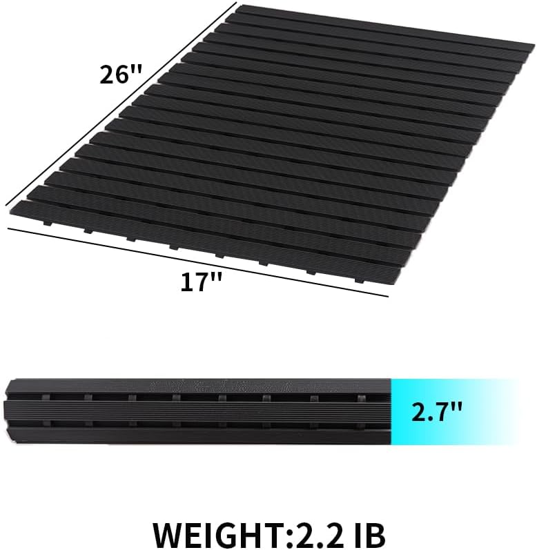Shower-Mat Non Slip, PADOOR Heavy Duty Bathtub-Mat Curlable Quick Drain Sturdy Bath Tub Mat Without Suction Cups for Indoor Outdoor Use 17x26 Inch Black