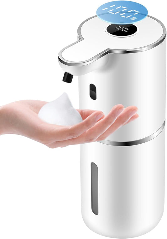 Automatic Foaming Soap Dispenser 12.8oz, Rechargeable & 6 Levels Foaming Adjustable with Digital Display, Wall Mount, Waterproof, Touchless Hand/Dish Soap Dispenser for Kitchen, Bathroom, Hotel