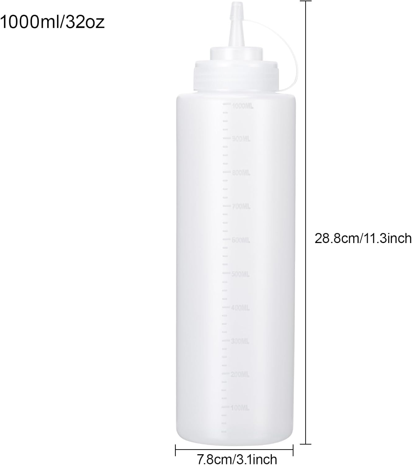 Condiment Squeeze Bottles Ketchup Dispenser, 6 Pack 32oz Squeeze Bottles for Liquids, Plastic Sauce Bottle with Cap Lid, Squirt Bottles for Sauces Liquids BBQ Dressing Pancake Art