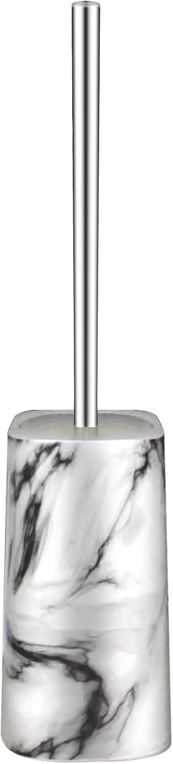 Marble Colored Toilet Brush and Holder Set,Stainless Steel Long Handle and Marble Colored Base for Bathroom Deep Cleaning，Space Saving for Storage，Drip-Proof，White