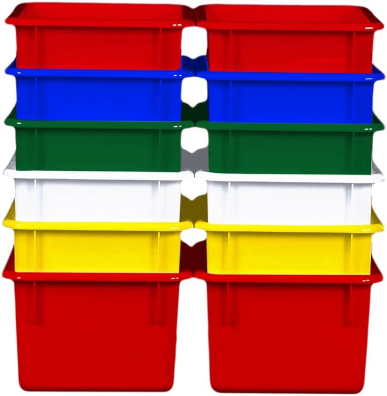 Wood Designs Cubby Storage Bin, Heavy Duty Plastic Containers for Kids Assorted Cubby Tray Set of 12