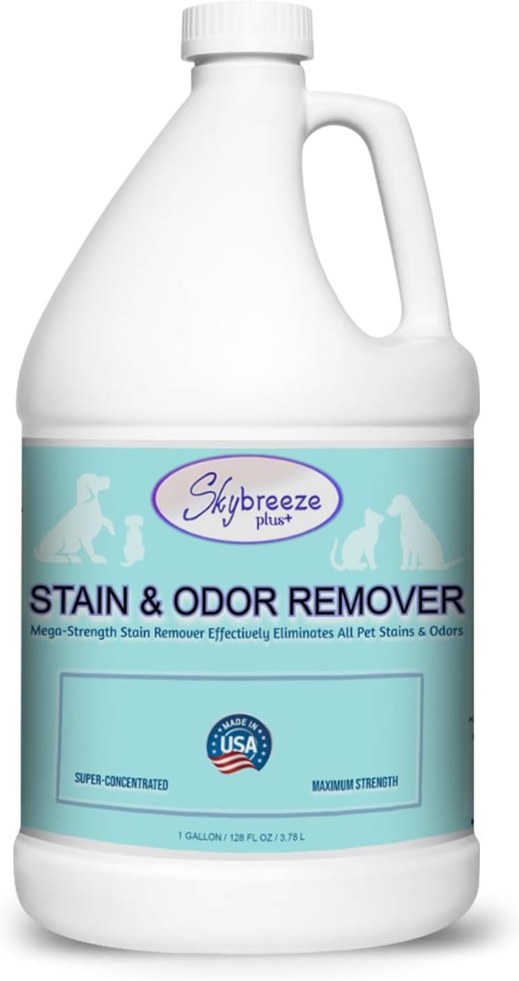 Pet Stain Odor eliminator - Super-concentrated Enzyme cleaner - Sky breeze plus - Extra Strong Odor and stain remover - Best Remover for Cat and Dog Pee All Purpose Cleaner and Deodorizer 1 gallon
