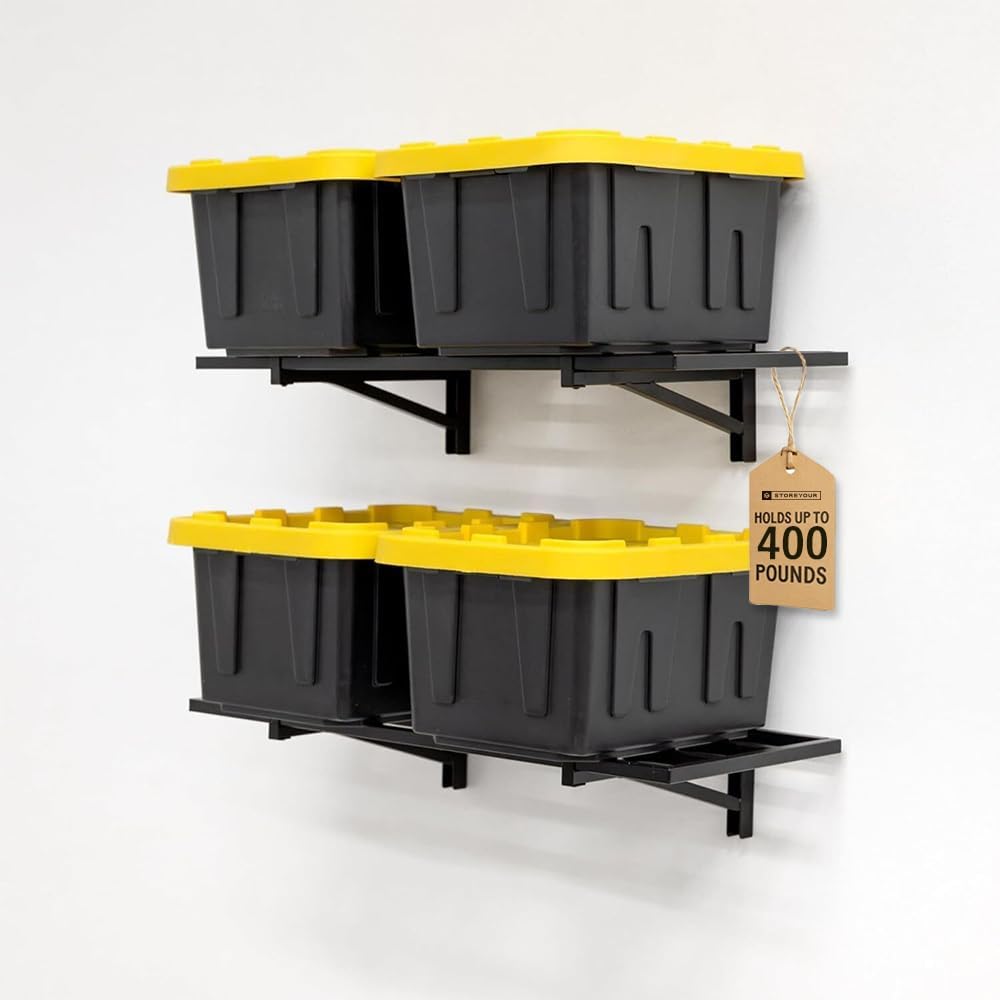 StoreYourBoard 2-Pack Heavy Duty Wall Shelves – Wall-Mounted Garage Storage Shelving and Organization for Sheds, Closets, or Utility Rooms – Holds 200 lbs, 2ft x 4ft, Black