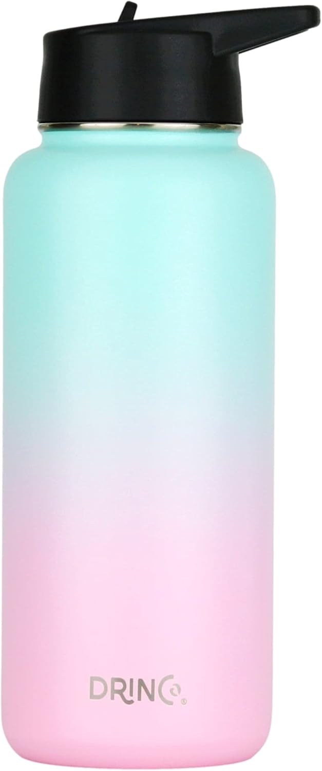 DRINCO Stainless Steel Water Bottle Spout Lid Vacuum Insulated Double Wall Water Bottle Wide Mouth (40oz 32oz 22oz 18oz 14oz) Leak Proof Keeps Cold or Hot (32 oz, 32oz Macaron)