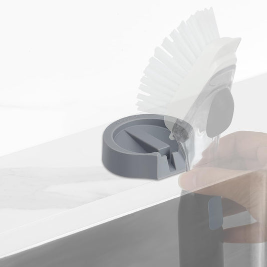 LANMU Dish Wand Holder Compatible with OXO Soap Dispensing Scrub Brush (New Version), Silicone Self-Adhesive Dishwand Caddy with Drain Spout for Quick Drying, Ideal for Kitchen Sink Counter Storage