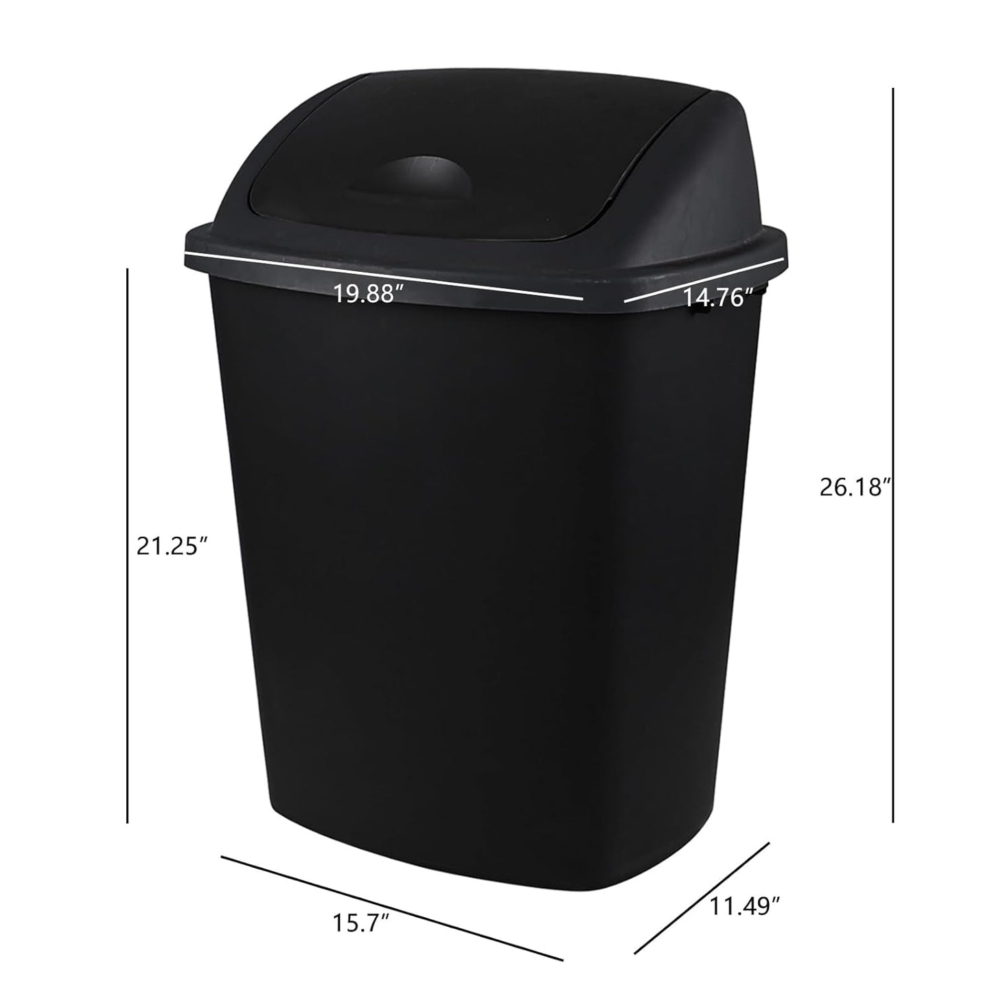 18 Gallon Plastic Garbage Bin with Swing Lid, Set of 4 Large Trash Can, Black