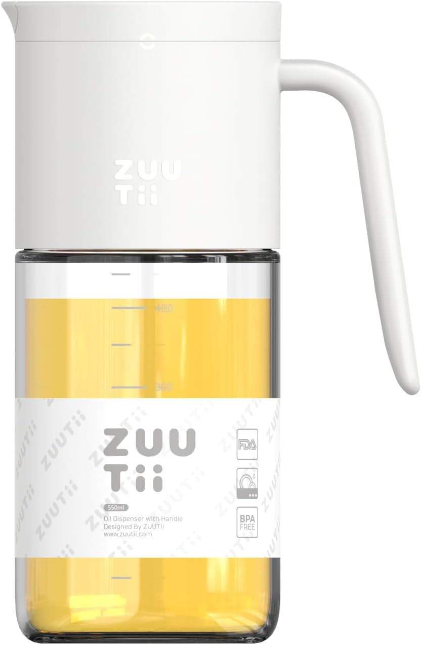 Zuutii Olive Oil Dispenser Bottle 18.6oz – Auto Flip Glass Vinegar Bottle with No-Drip Spout for Kitchen Cooking, Oil and Sauce Dispenser, Light Cream