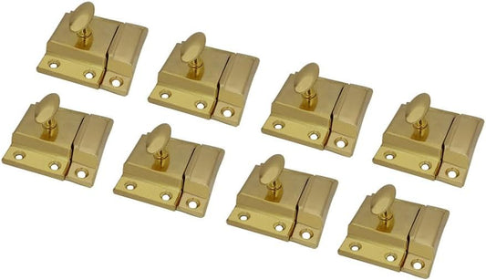 QCAA Oval Turn Cabinet Latch, for Cupboard & Other Furniture, Large, Brass Plated, 8 Pack