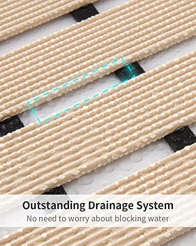 Shower-Mat Non Slip, PADOOR Heavy Duty Bathtub-Mat Curlable Quick Drain Sturdy Bath Tub Mat Without Suction Cups for Indoor Outdoor Use 17x36 Inch Beige