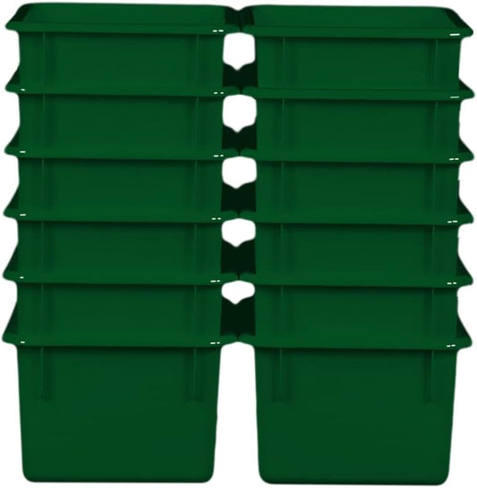 Wood Designs Cubby Storage Bin, Heavy Duty Plastic Containers for Kids Green Cubby Tray Set of 12
