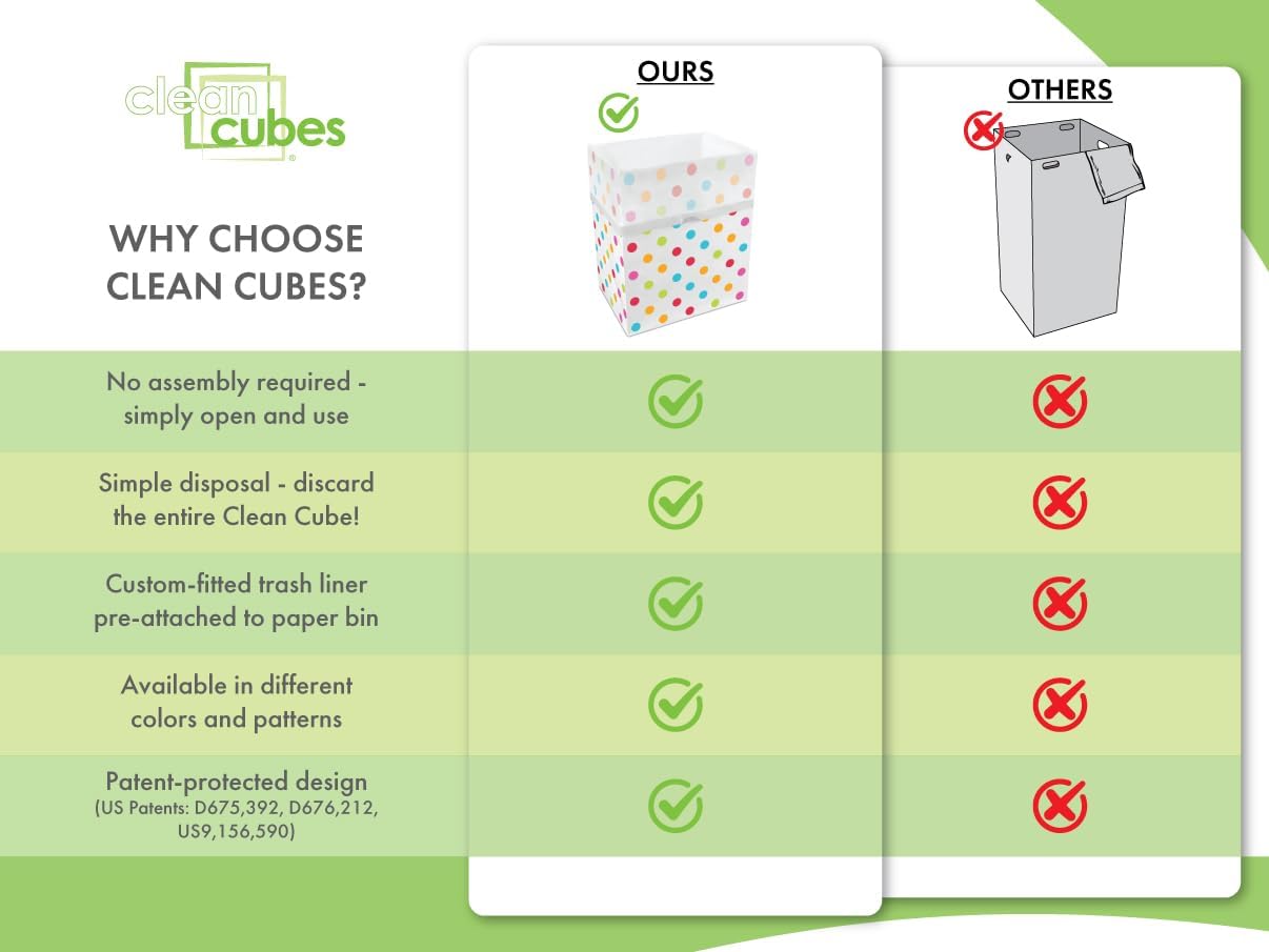 13 Gallon Disposable Pop-Up Trash Cans (3-Pack) with Fitted Bags – Foldable Garbage & Recycling Bins for Parties, Events & Kitchen (Polka Dot, 17" H x 13.5" W x 10" D)