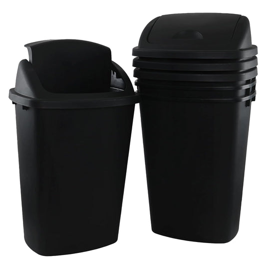Zopnny 4-Pack Lidded Trash Can, 13 Gallon Black Plastic Garbage Bin with Lid for Office, Bedroom, Bathroom