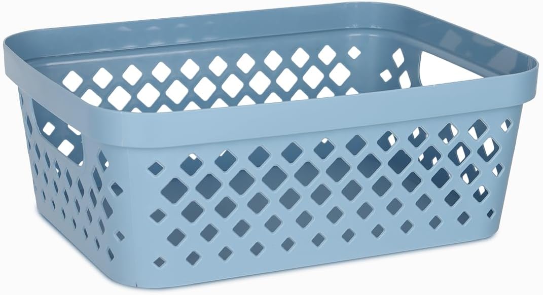 Glad Plastic Storage Basket Set, Value Pack of 6 | Open Storage Bins for Shelves, Bathroom, Pantry, Closet | Nesting Organizer Boxes with Handles, 2 Gallon, Marina Blue