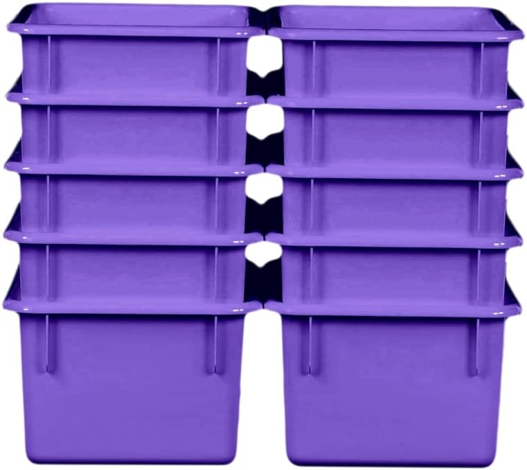 Wood Designs Cubby Storage Bin, Heavy Duty Plastic Containers for Kids Purple Cubby Tray Set of 10