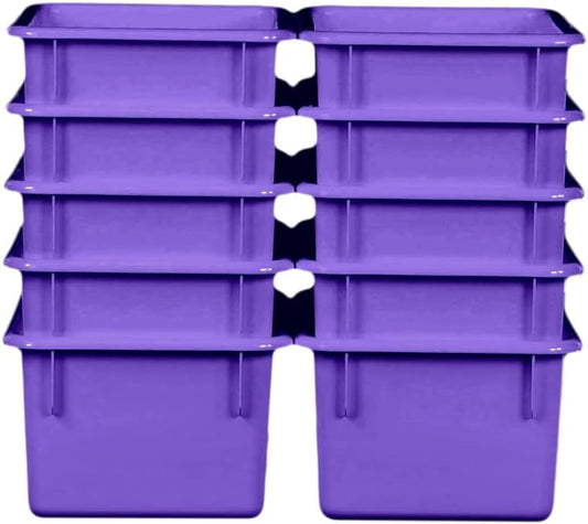 Wood Designs Cubby Storage Bin, Heavy Duty Plastic Containers for Kids Purple Cubby Tray Set of 10