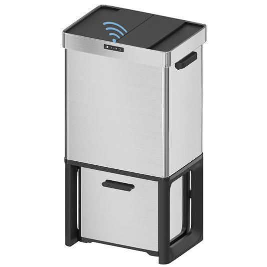 19 Gal Kitchen Automatic Motion Sensor Trash Can with 2 Recycling Dustbin(50L+22L),Ozone Odor Control Stainless Steel Garbage Can with Slide-Open Lid