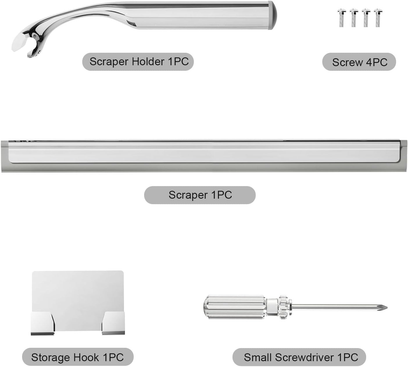 Shower Squeegee for Glass Doors, Squeegee for Shower Glass, Bathroom with Hook, Stainless Steel, 12-Inch Wide Blade for Efficient Cleaning, Perfect for Shower Glass,Tile Walls and Mirrors, Chrome