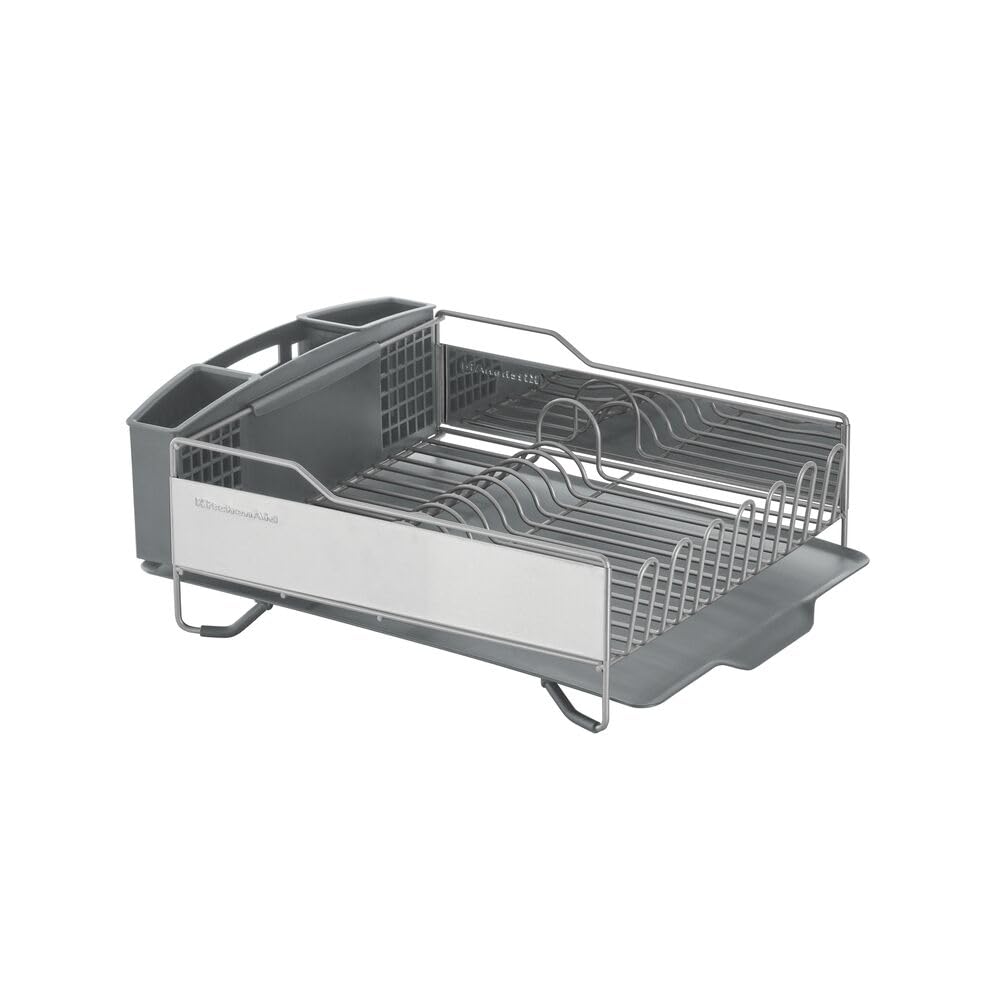 KitchenAid Large Capacity Full Size Rust Resistant Dish Rack with Angled Drain Board and Removable