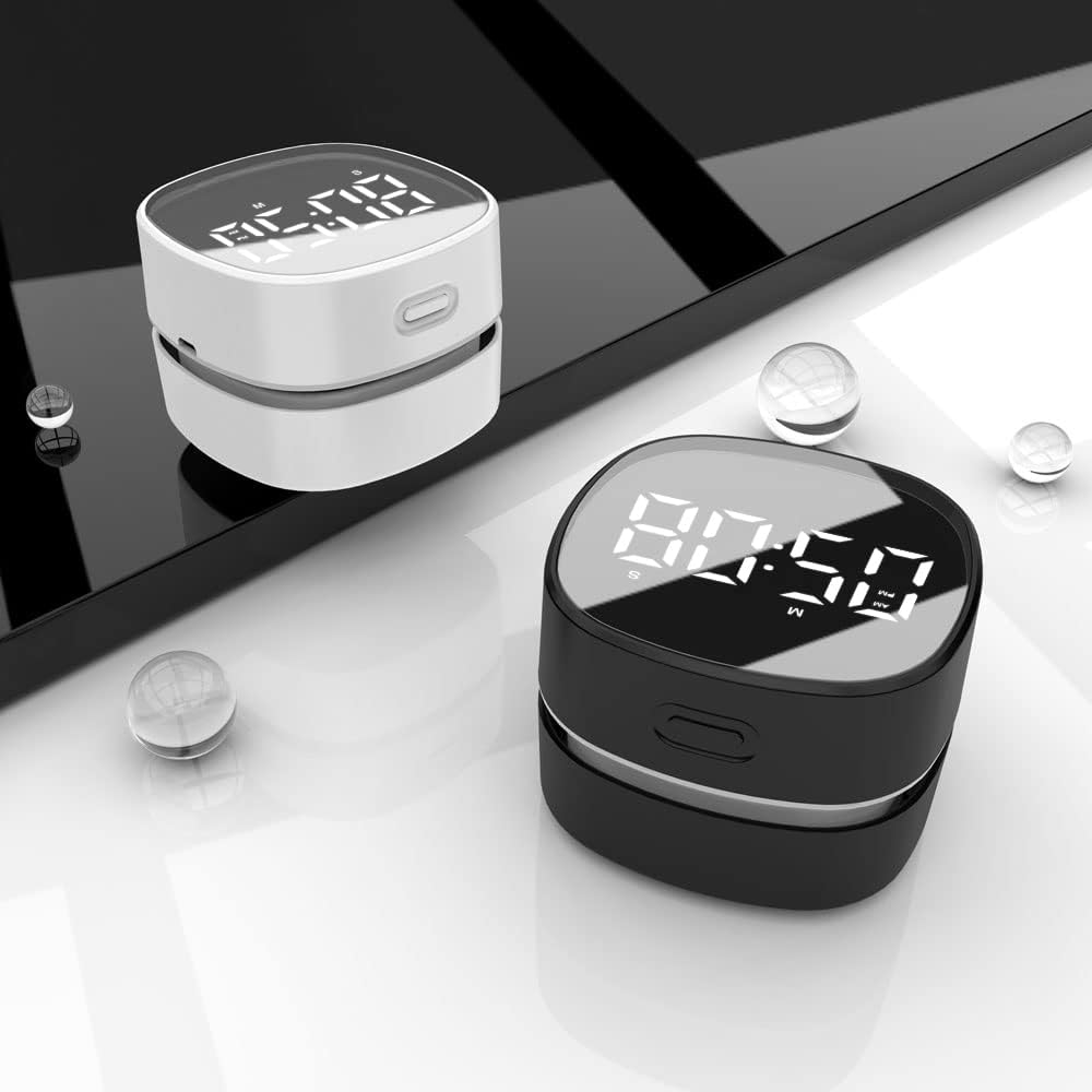 ODISTAR Counter Vacuum Cleaner,Mini Table dust Sweeper Energy with Digital Timer,Endurance up to 400 mins,360º Rotatable for Cleaning Rubber shavings,Crumbs Keyboard of Gifts for Kids(Black)