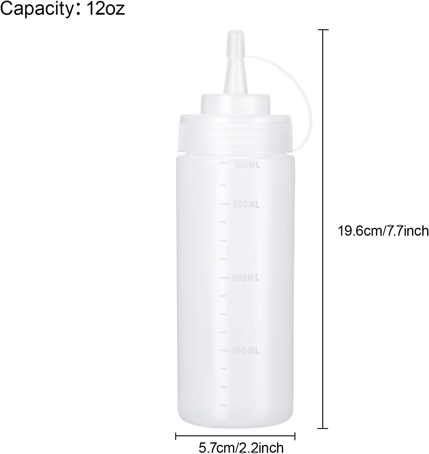 Condiment Squeeze Bottles Ketchup Dispenser, 4 Pack 12oz Squeeze Bottles for Liquids, Plastic Sauce Bottle with Cap Lid, Squirt Bottles for Sauces Liquids BBQ Dressing Pancake Art