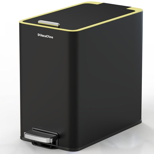 Bathroom Trash Can with Lid,2.6Gal Stainless Steel Office Trash Can,Small Garbage Can with Removable Inner Bucket for Kitchen,Office,Bedroom(Black)