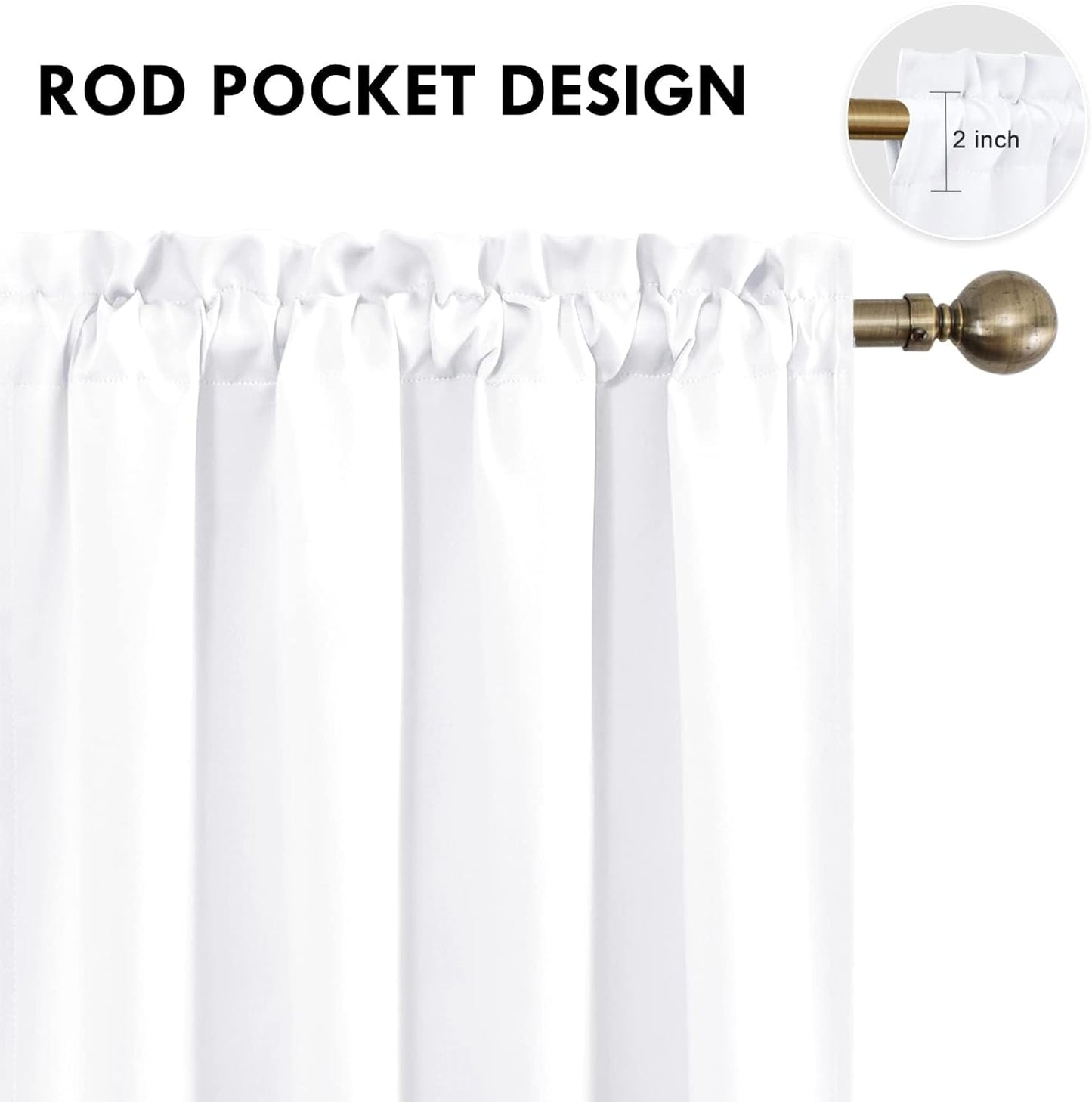DWCN White Curtains for Living Room Thermal Insulated, 50% Light Blocking Curtains for Bedroom, Dining Room Window, W 52x L 36 Inch, Set of 2 Rod Pocket Curtain Panels