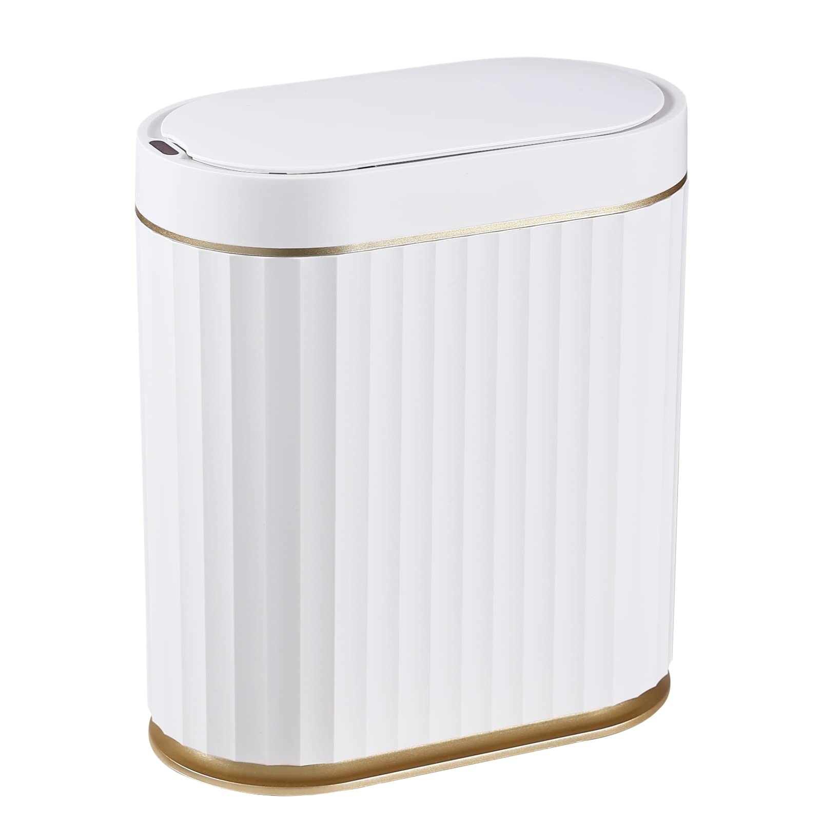 ELPHECO Bathroom Trash Can with Lid, 2 Gallon, Motion Sensor, White Gold