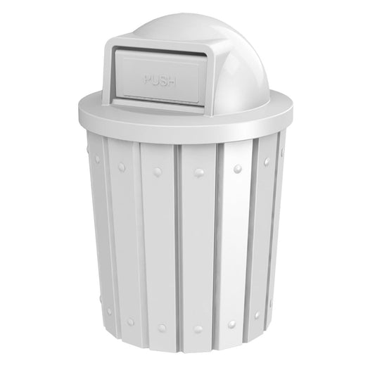42 Gallon Slated Circle 100% Recycled Plastic Heavy Duty Outdoor Trash Can with Push Open Dome Lid