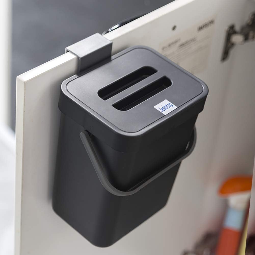 Compost Bin for Kitchen Countertop Under Sink,Bathroom Hanging Small Trash Can with Lid,Mountable Food Waste Bucket,1.3 Gal/5 L Series,Black