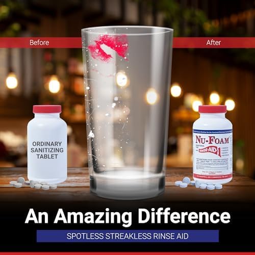 Nu-Foam Sanitizing Tablets for Bar Glassware – Superior Rinse Aid - Hand Washing Bar, Brewery Supplies - Spotless Serving Glasses - Professional - 4 Pack 400 Tablets/ 2,400 Quarts Sanitizing Solution