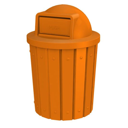 42 Gallon Slatted Circle 100% Recycled Plastic Commercial Outdoor and Indoor Trash Can with Push