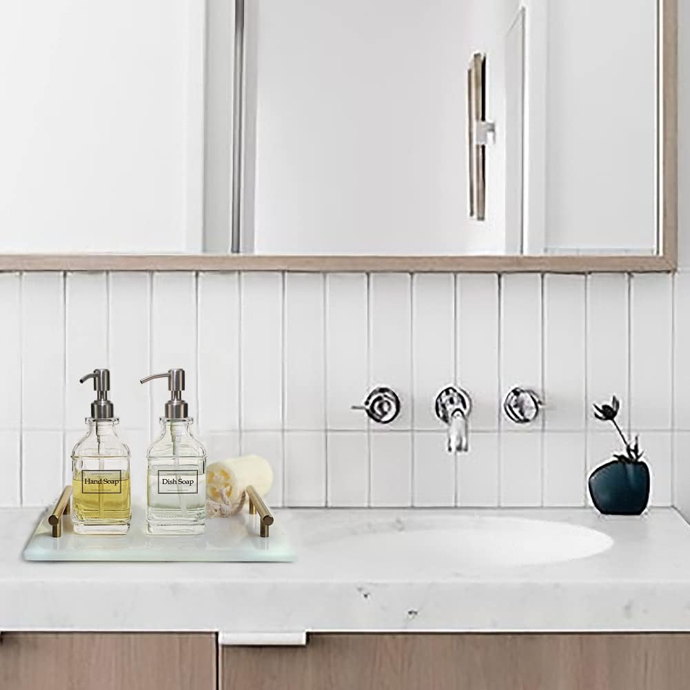 JASAI Antique Design Soap Dispenser with Rust Proof 304 Stainless Steel Pump, Refillable Clear Glass soap Dispenser with 10Pcs Clear Stickers, Premium Kitchen & Bathroom Soap Dispenser