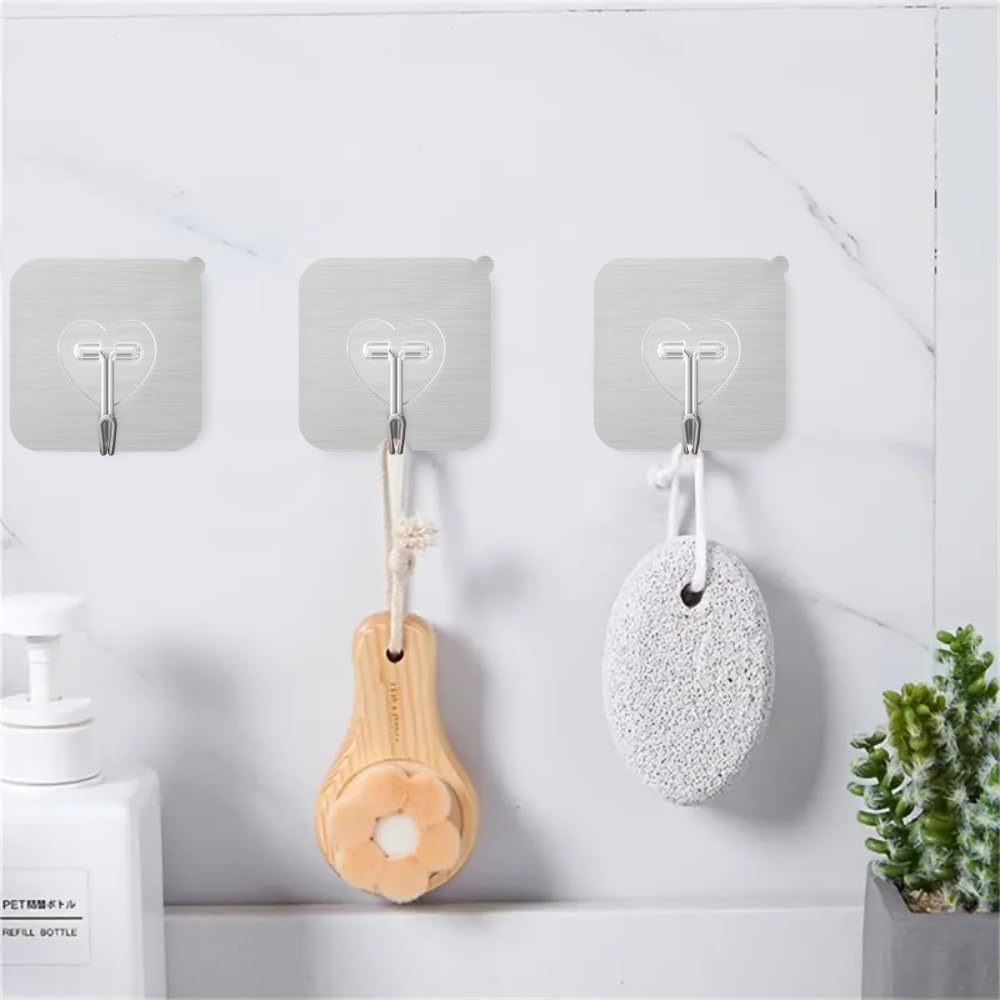 DGYB 20 Pcs Silver Adhesive Hooks for Hanging 22lb Self Adhesive Wall Hooks Heavy Duty Waterproof Sticky Hook for Shower Home Bathroom Kitchen Office