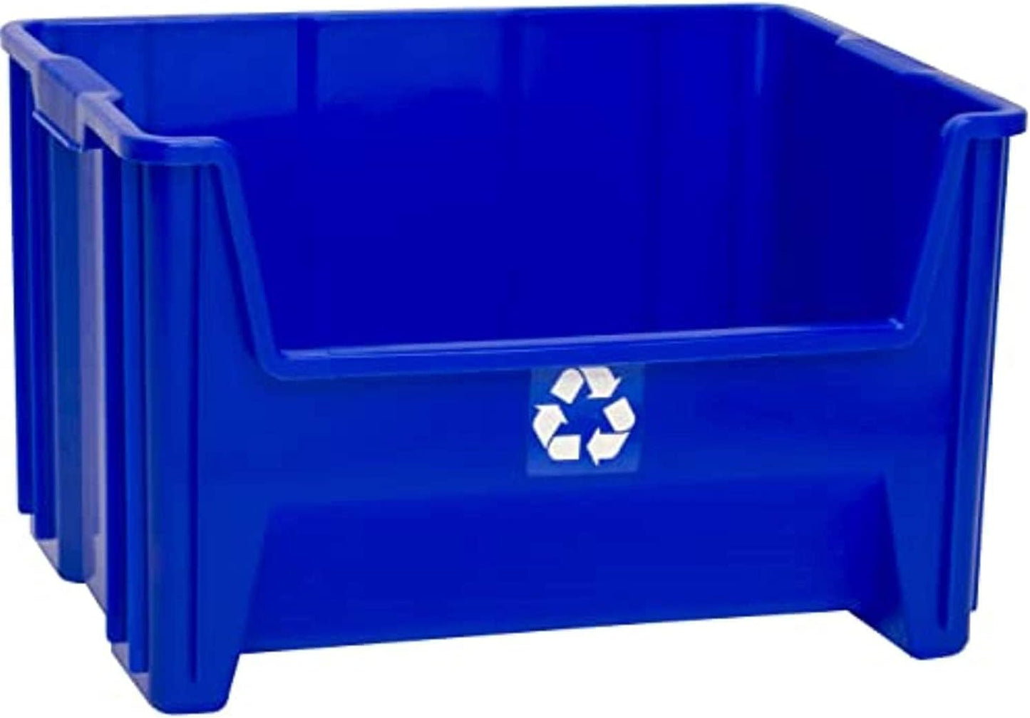 Commercial Industrial Heavy Duty Stackable Open-Front Recycling Bin Box Containers, 12.5 Gallon (Pack of 3), Blue