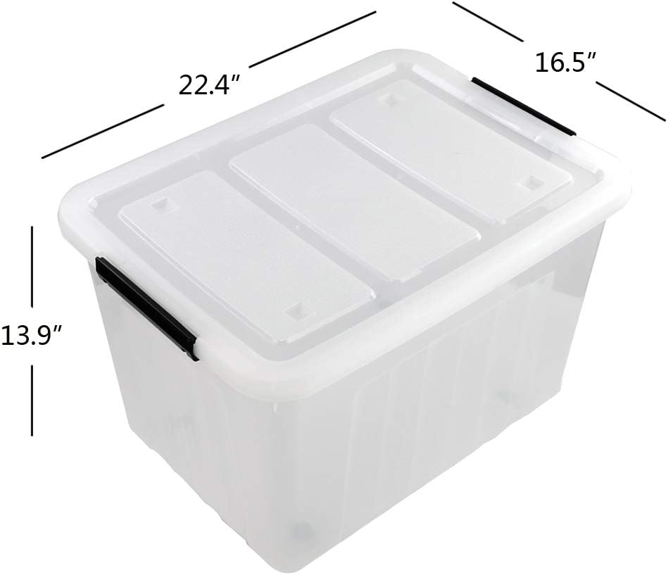 70 L Clear Plastic Large Storage Box with Wheels, Set of 4 LargeLatch Plastic Box for Storage
